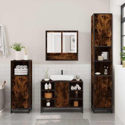 Set Mobili da Bagno 4 pz Rovere Fumo in Legno Multistrato | homemem39