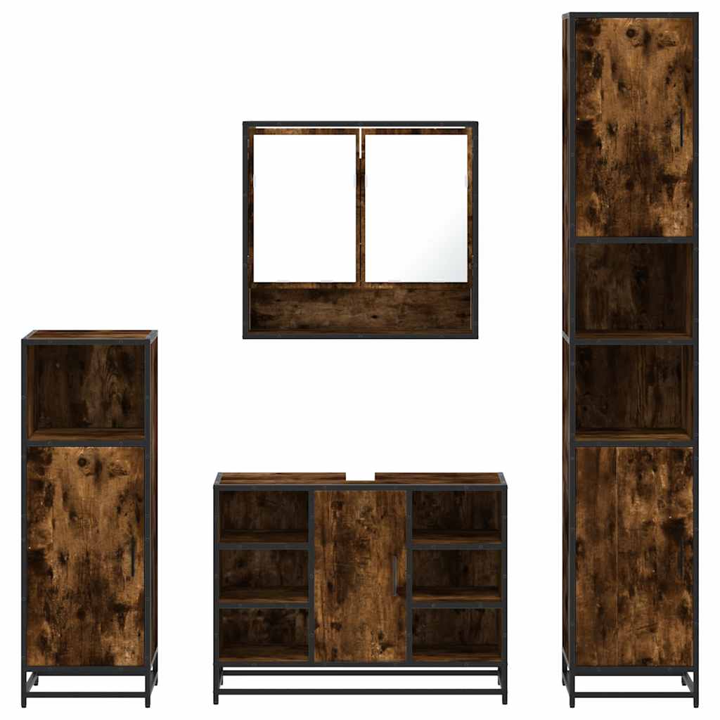 Set Mobili da Bagno 4 pz Rovere Fumo in Legno Multistrato | homemem39