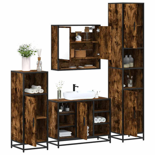 Set Mobili da Bagno 4 pz Rovere Fumo in Legno Multistrato | homemem39