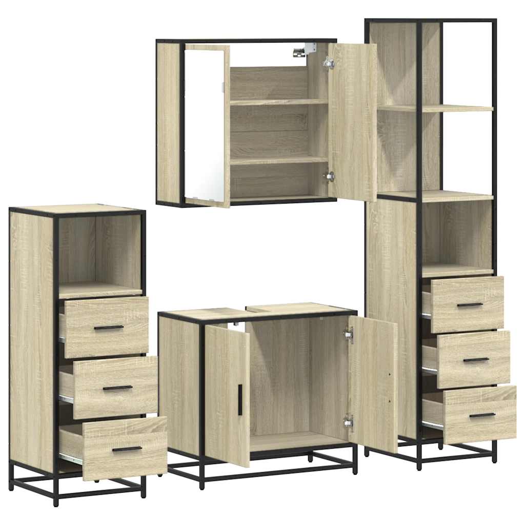 Set Mobili da Bagno 4 pz Rovere Sonoma in Legno Multistrato | homemem39