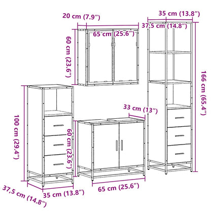 Set Mobili da Bagno 4 pz Rovere Sonoma in Legno Multistrato | homemem39