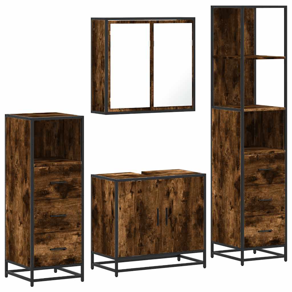 Set Mobili da Bagno 4 pz Rovere Fumo in Legno Multistrato | homemem39