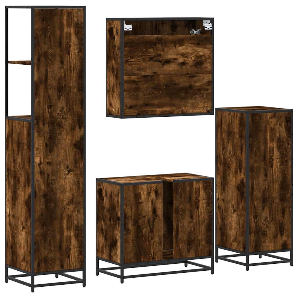 Set Mobili da Bagno 4 pz Rovere Fumo in Legno Multistrato | homemem39