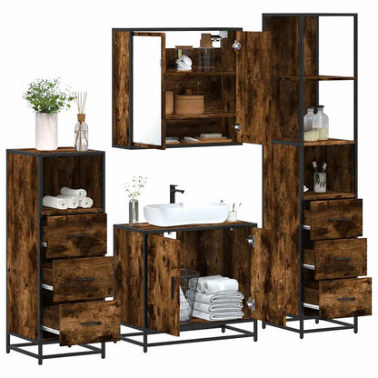 Set Mobili da Bagno 4 pz Rovere Fumo in Legno Multistrato | homemem39