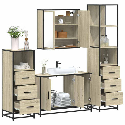 Set Mobili da Bagno 4 pz Rovere Sonoma in Legno Multistrato | homemem39