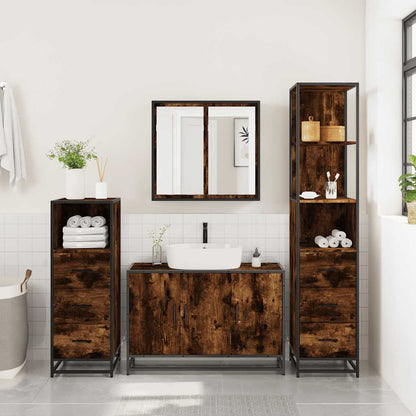 Set Mobili da Bagno 4 pz Rovere Fumo in Legno Multistrato | homemem39