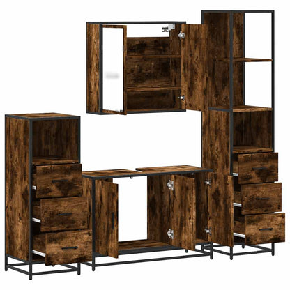 Set Mobili da Bagno 4 pz Rovere Fumo in Legno Multistrato | homemem39