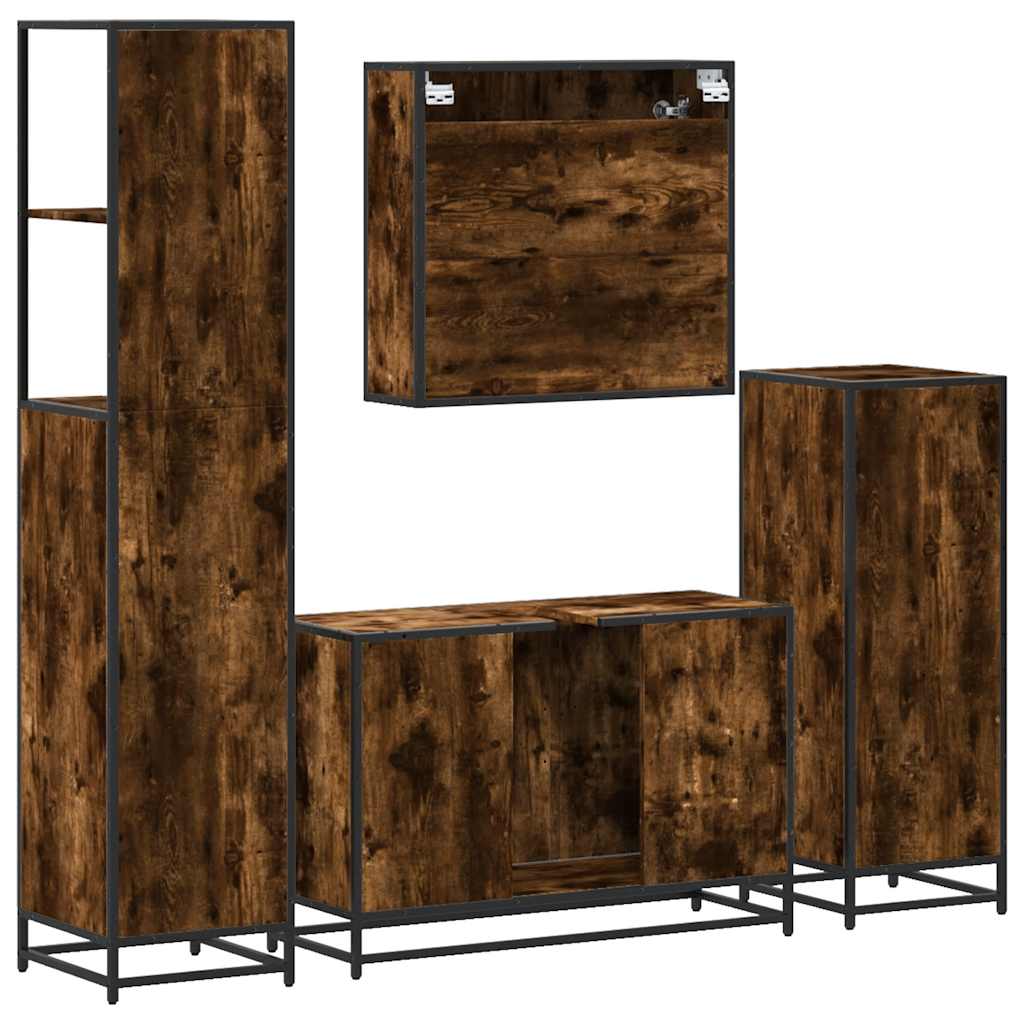 Set Mobili da Bagno 4 pz Rovere Fumo in Legno Multistrato | homemem39