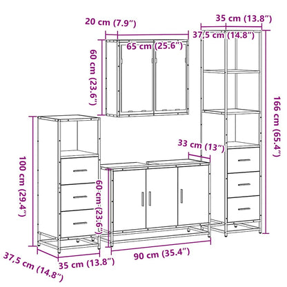Set Mobili da Bagno 4 pz Rovere Fumo in Legno Multistrato | homemem39