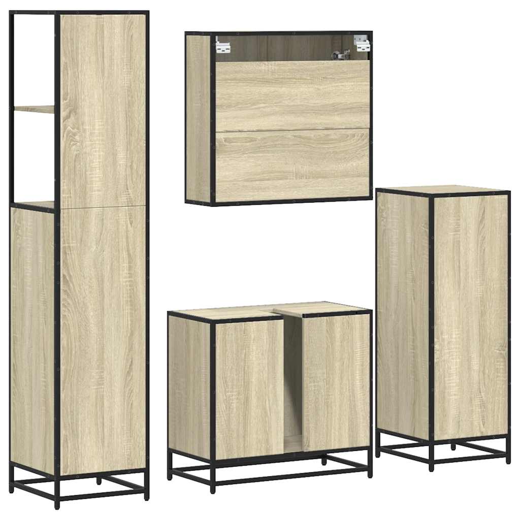 Set Mobili da Bagno 4 pz Rovere Sonoma in Legno Multistrato | homemem39