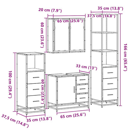 Set Mobili da Bagno 4 pz Rovere Sonoma in Legno Multistrato | homemem39