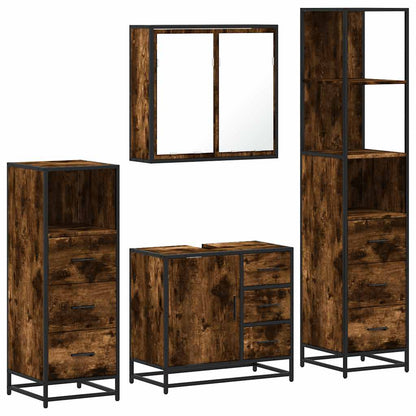 Set Mobili da Bagno 4 pz Rovere Fumo in Legno Multistrato | homemem39