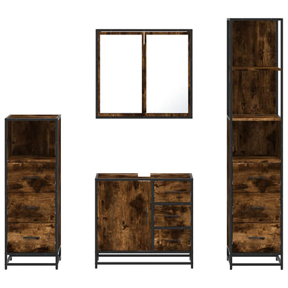 Set Mobili da Bagno 4 pz Rovere Fumo in Legno Multistrato | homemem39