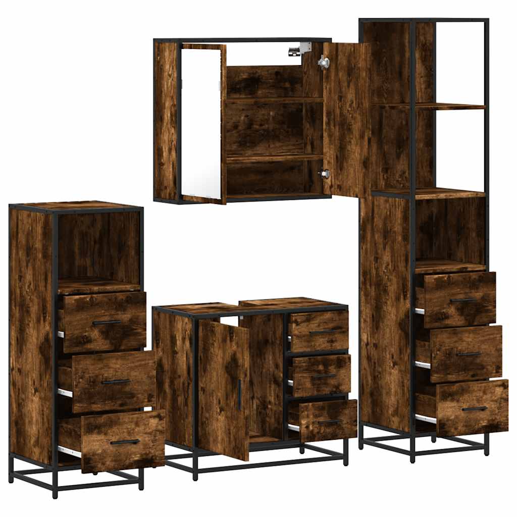 Set Mobili da Bagno 4 pz Rovere Fumo in Legno Multistrato | homemem39