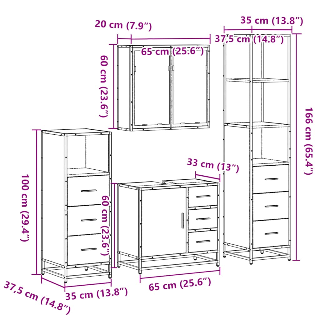 Set Mobili da Bagno 4 pz Rovere Fumo in Legno Multistrato | homemem39
