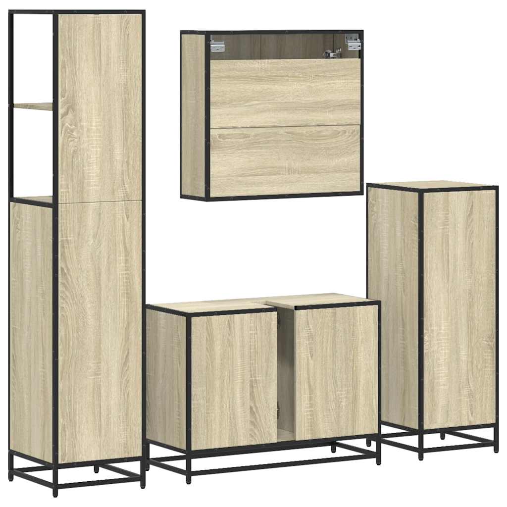 Set Mobili da Bagno 4 pz Rovere Sonoma in Legno Multistrato
