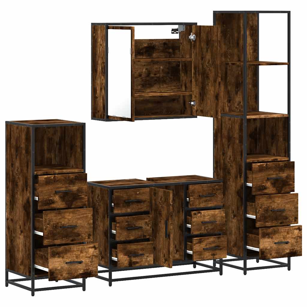 Set Mobili da Bagno 4 pz Rovere Fumo in Legno Multistrato | homemem39
