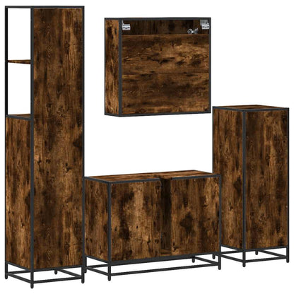 Set Mobili da Bagno 4 pz Rovere Fumo in Legno Multistrato | homemem39