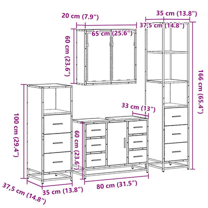 Set Mobili da Bagno 4 pz Rovere Fumo in Legno Multistrato | homemem39