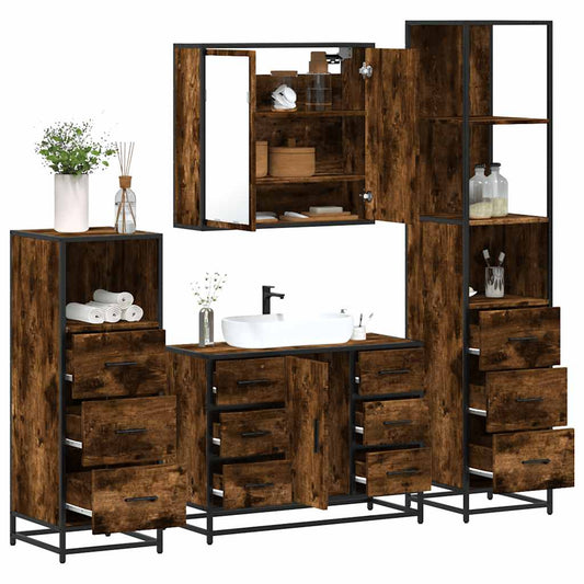 Set Mobili da Bagno 4 pz Rovere Fumo in Legno Multistrato | homemem39