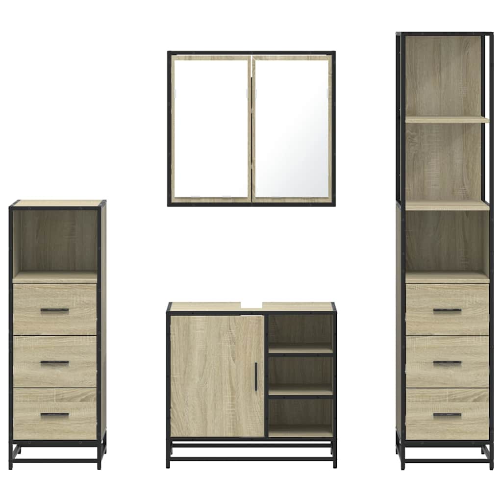 Set Mobili da Bagno 4 pz Rovere Sonoma in Legno Multistrato | homemem39