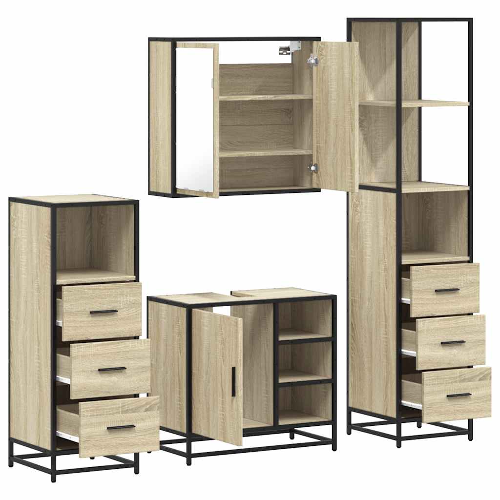 Set Mobili da Bagno 4 pz Rovere Sonoma in Legno Multistrato | homemem39