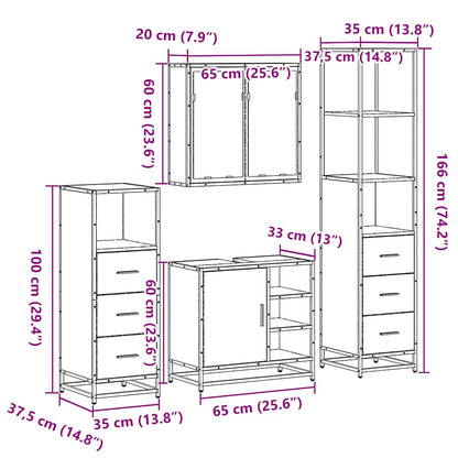 Set Mobili da Bagno 4 pz Rovere Sonoma in Legno Multistrato | homemem39