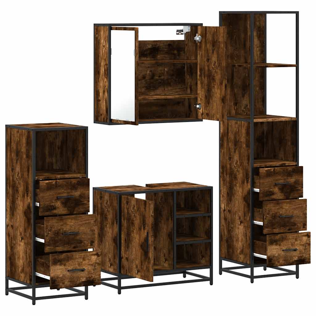 Set Mobili da Bagno 4 pz Rovere Fumo in Legno Multistrato | homemem39