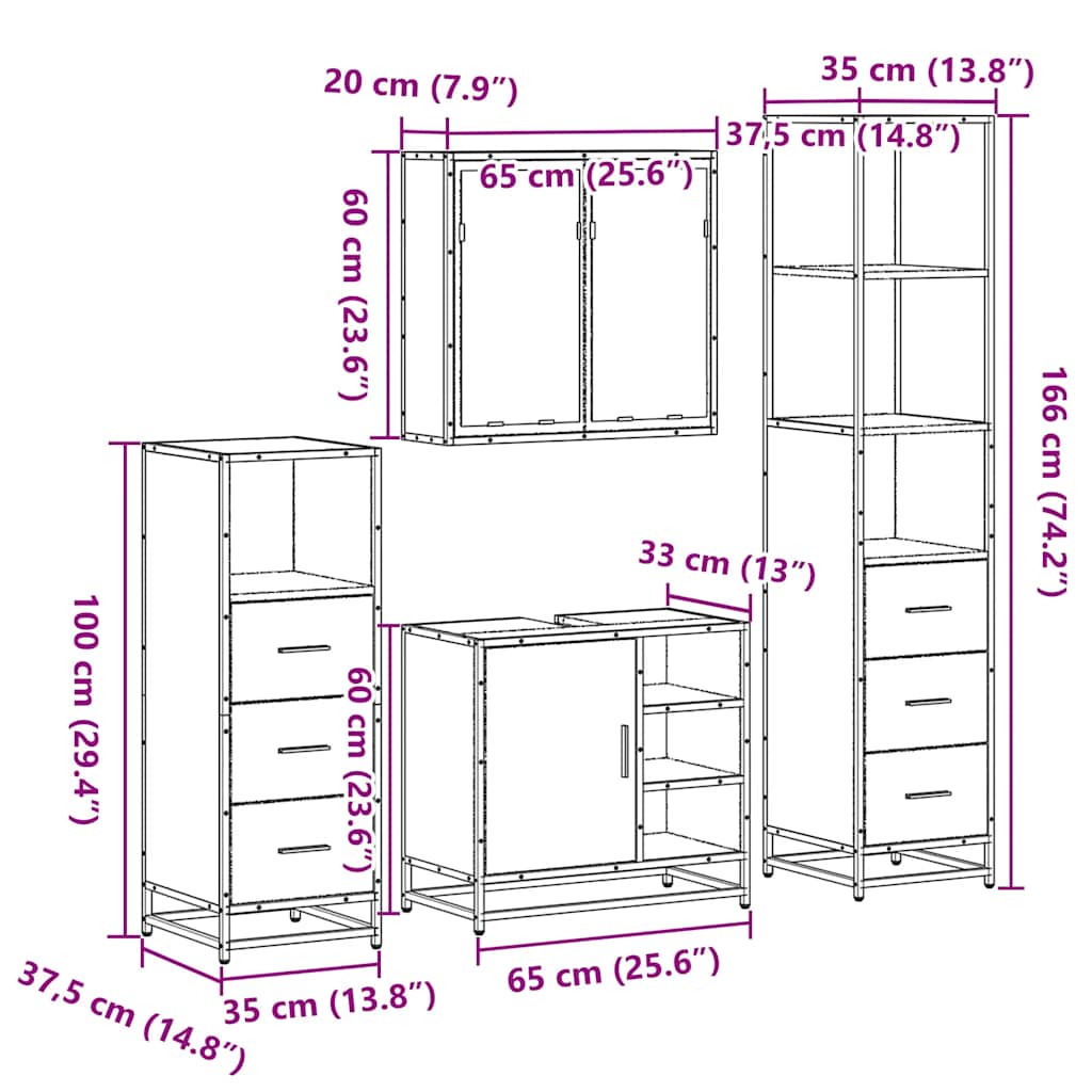 Set Mobili da Bagno 4 pz Rovere Fumo in Legno Multistrato | homemem39