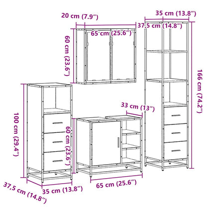 Set Mobili da Bagno 4 pz Rovere Fumo in Legno Multistrato | homemem39