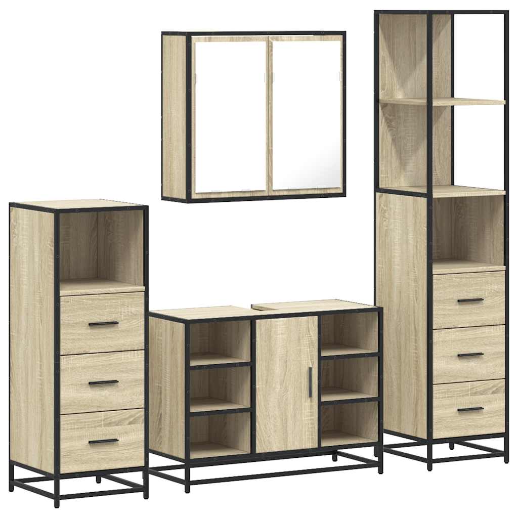 Set Mobili da Bagno 4 pz Rovere Sonoma in Legno Multistrato | homemem39