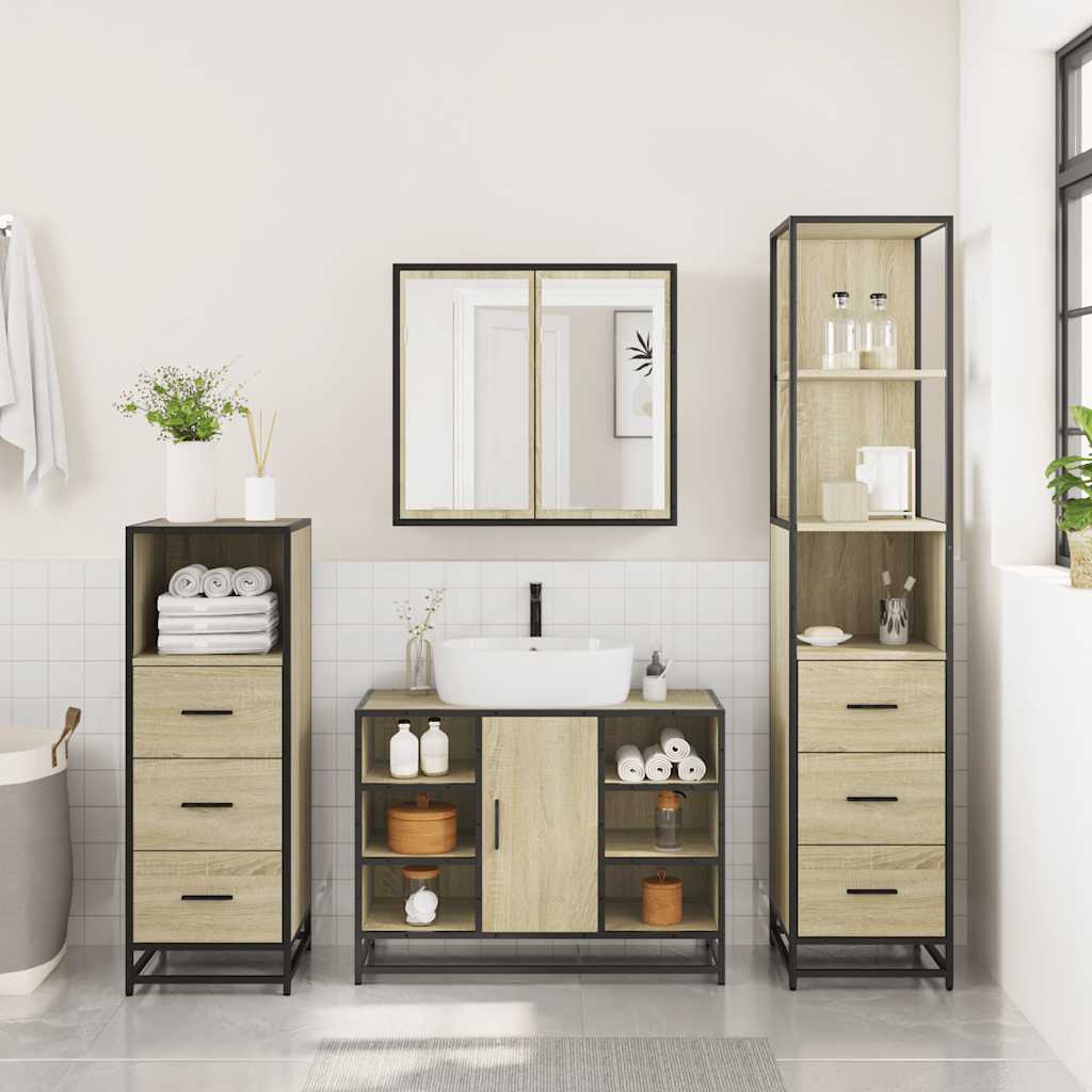 Set Mobili da Bagno 4 pz Rovere Sonoma in Legno Multistrato | homemem39