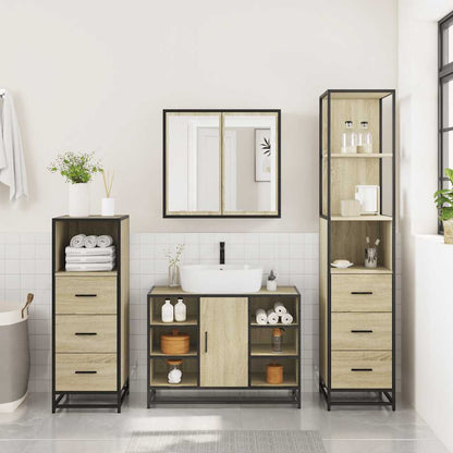 Set Mobili da Bagno 4 pz Rovere Sonoma in Legno Multistrato | homemem39