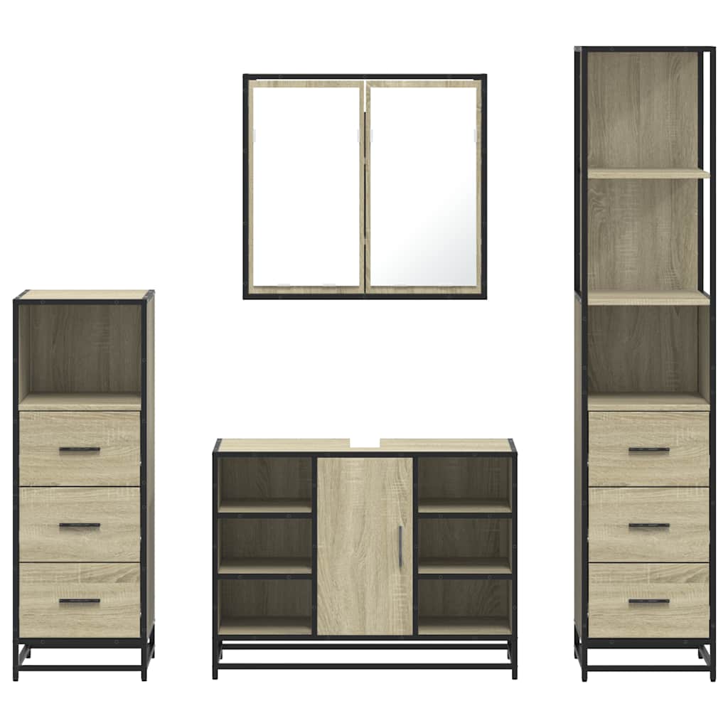Set Mobili da Bagno 4 pz Rovere Sonoma in Legno Multistrato | homemem39