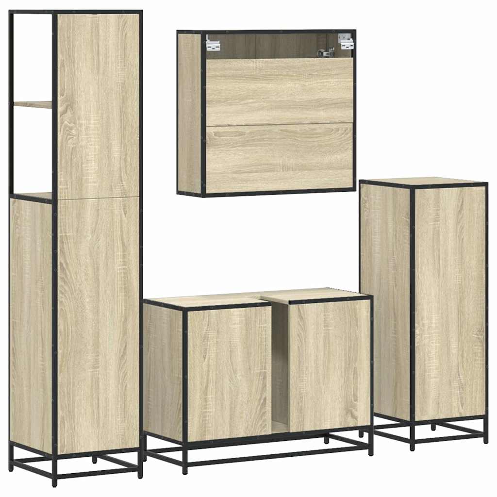 Set Mobili da Bagno 4 pz Rovere Sonoma in Legno Multistrato | homemem39