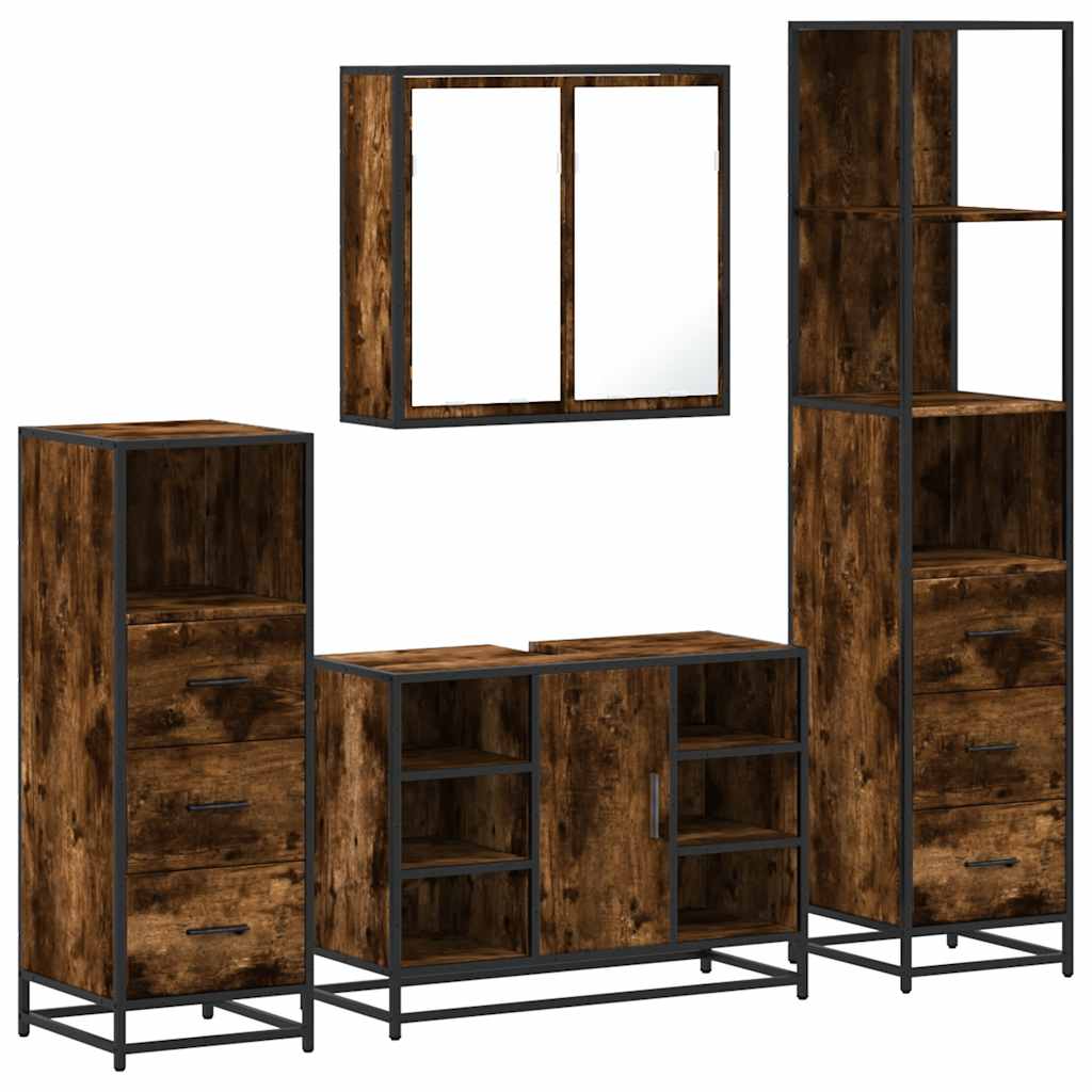 Set Mobili da Bagno 4 pz Rovere Fumo in Legno Multistrato | homemem39