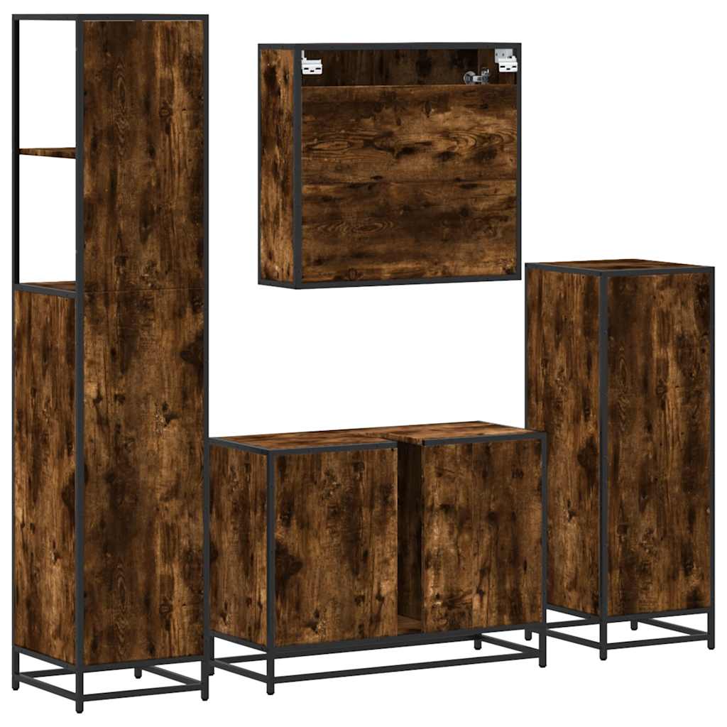 Set Mobili da Bagno 4 pz Rovere Fumo in Legno Multistrato | homemem39