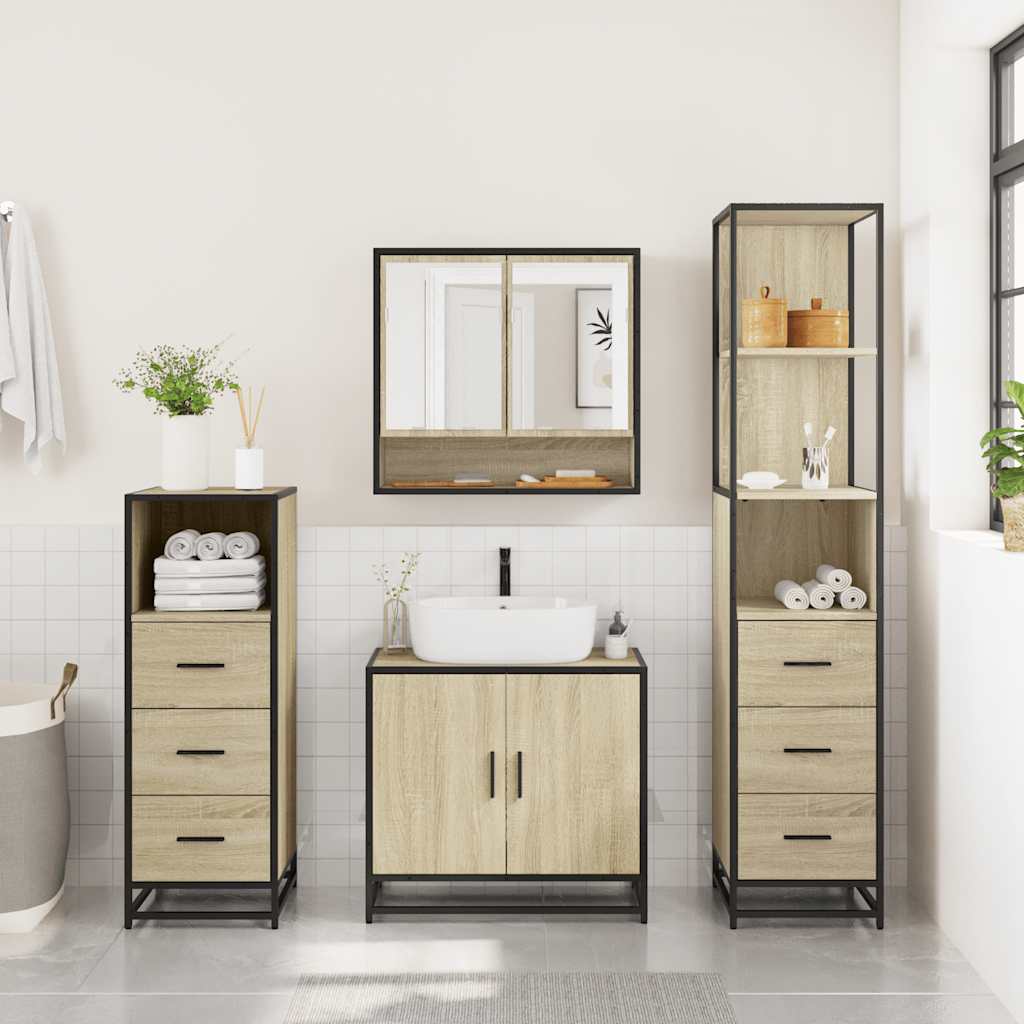 Set Mobili da Bagno 4 pz Rovere Sonoma in Legno Multistrato | homemem39