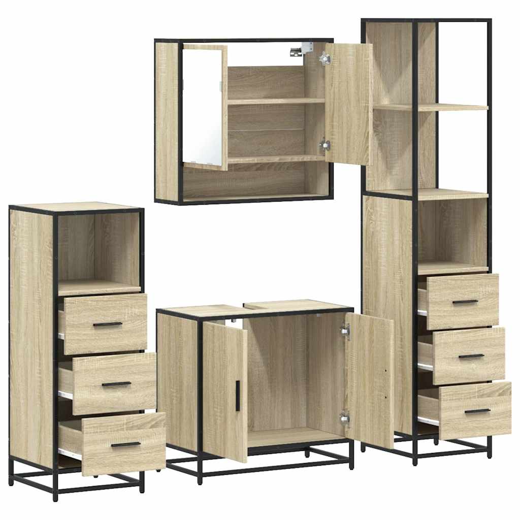 Set Mobili da Bagno 4 pz Rovere Sonoma in Legno Multistrato | homemem39