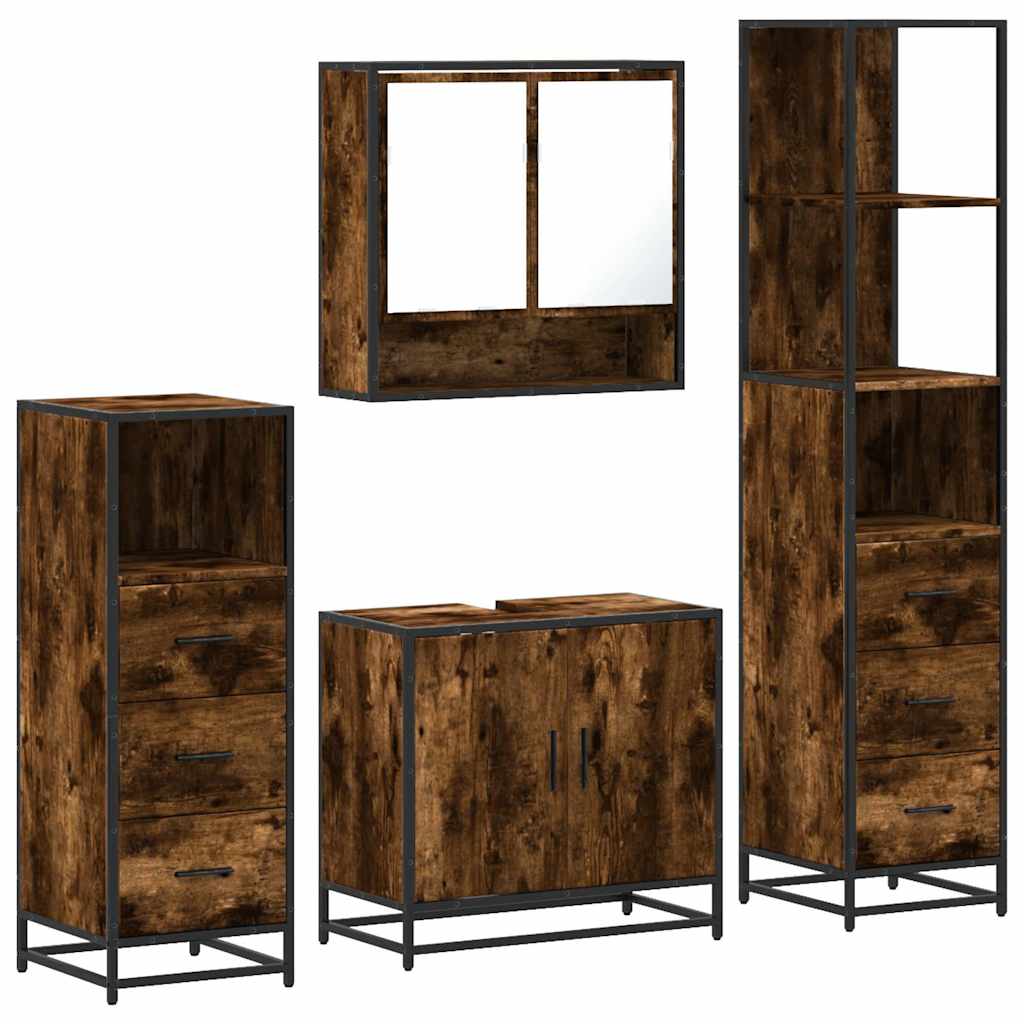 Set Mobili da Bagno 4 pz Rovere Fumo in Legno Multistrato | homemem39