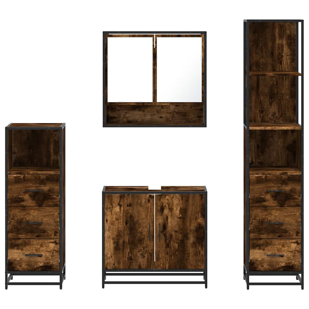 Set Mobili da Bagno 4 pz Rovere Fumo in Legno Multistrato | homemem39