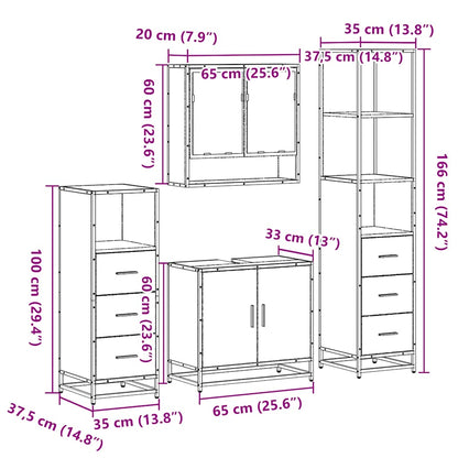 Set Mobili da Bagno 4 pz Rovere Fumo in Legno Multistrato | homemem39