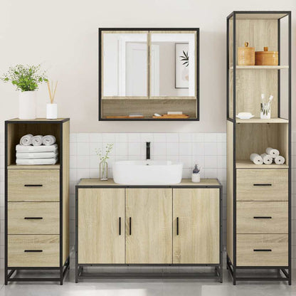 Set Mobili da Bagno 4 pz Rovere Sonoma in Legno Multistrato | homemem39