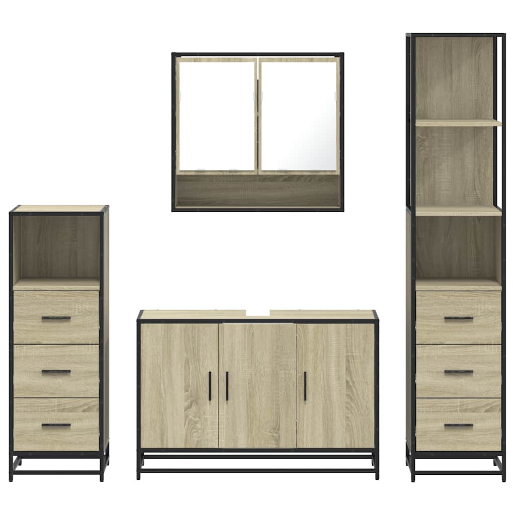 Set Mobili da Bagno 4 pz Rovere Sonoma in Legno Multistrato | homemem39