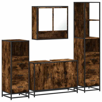Set Mobili da Bagno 4 pz Rovere Fumo in Legno Multistrato | homemem39