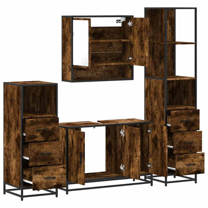 Set Mobili da Bagno 4 pz Rovere Fumo in Legno Multistrato | homemem39