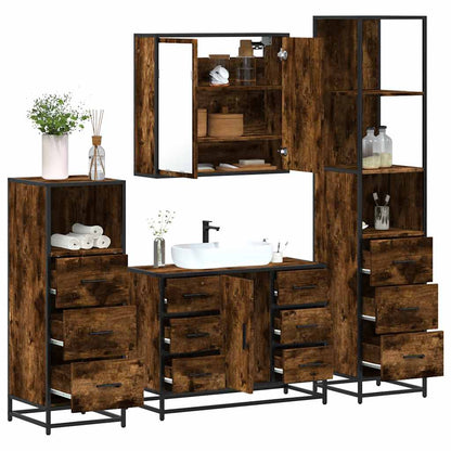 Set Mobili da Bagno 4 pz Rovere Fumo in Legno Multistrato | homemem39