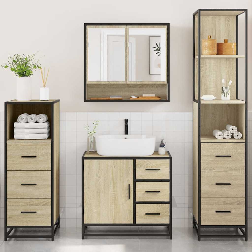 Set Mobili da Bagno 4 pz Rovere Sonoma in Legno Multistrato | homemem39