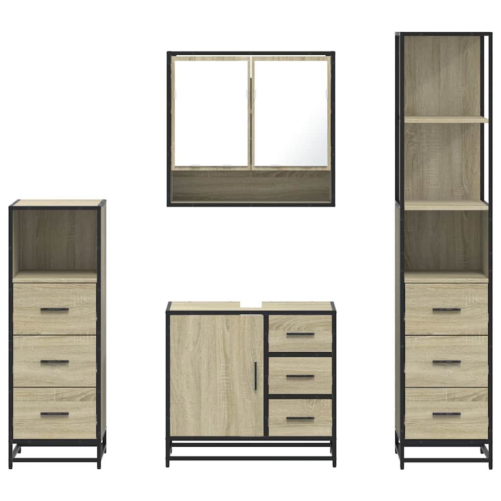 Set Mobili da Bagno 4 pz Rovere Sonoma in Legno Multistrato | homemem39