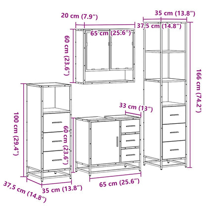 Set Mobili da Bagno 4 pz Rovere Sonoma in Legno Multistrato | homemem39